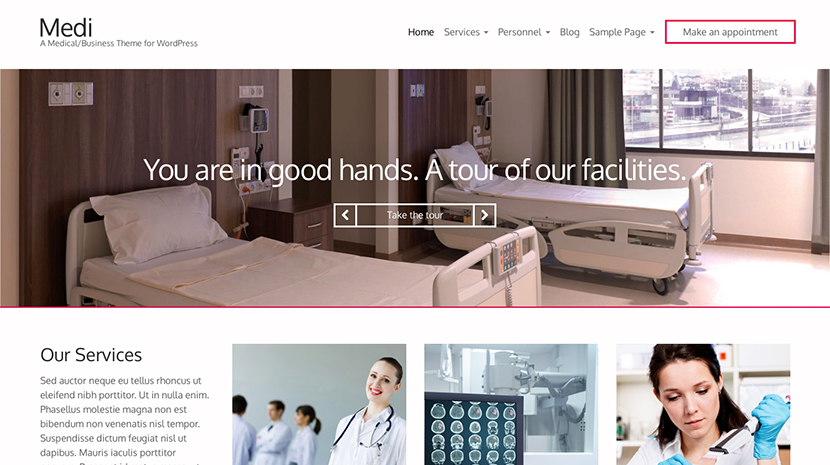 Screenshot of Medical theme for WordPress Medi on Desktop