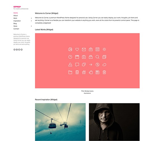 Screenshot of Portfolio WordPress theme Corner