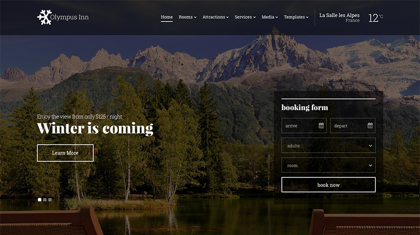 Screenshot of Hotel theme for WordPress Olympus Inn on Desktop