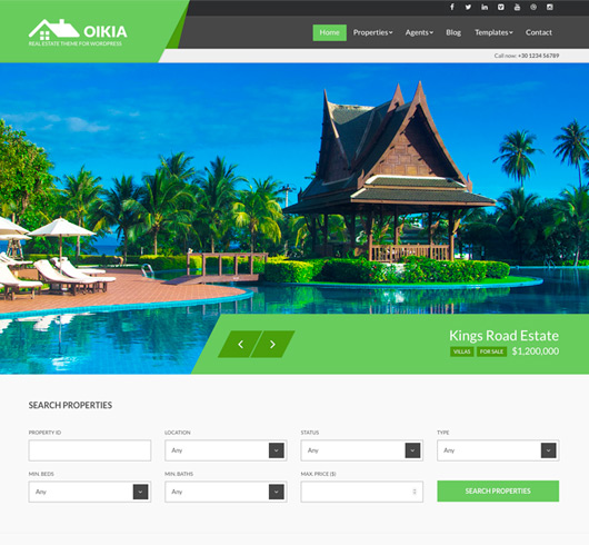 Screenshot of Real Estate WordPress theme Oikia