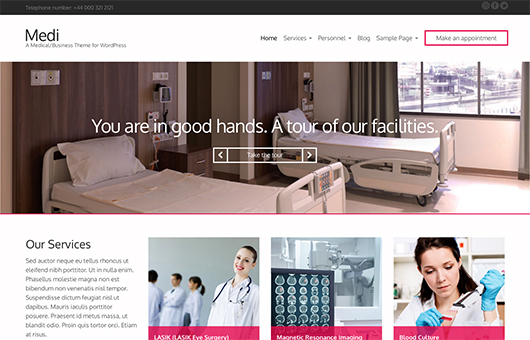 Screenshot of Medical theme for WordPress Medi on Laptop