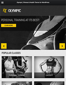 Screenshot of Fitness/Health WordPress theme Olympic on Tablet