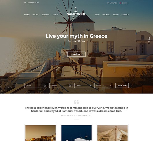 Screenshot of Hotel theme for WordPress Santorini Resort