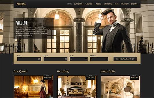 Screenshot of Hotel WordPress theme Philoxenia on Laptop