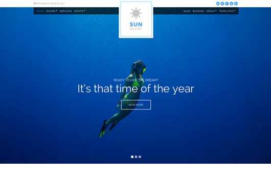 Screenshot of Hotel WordPress theme Sun Resort on Laptop