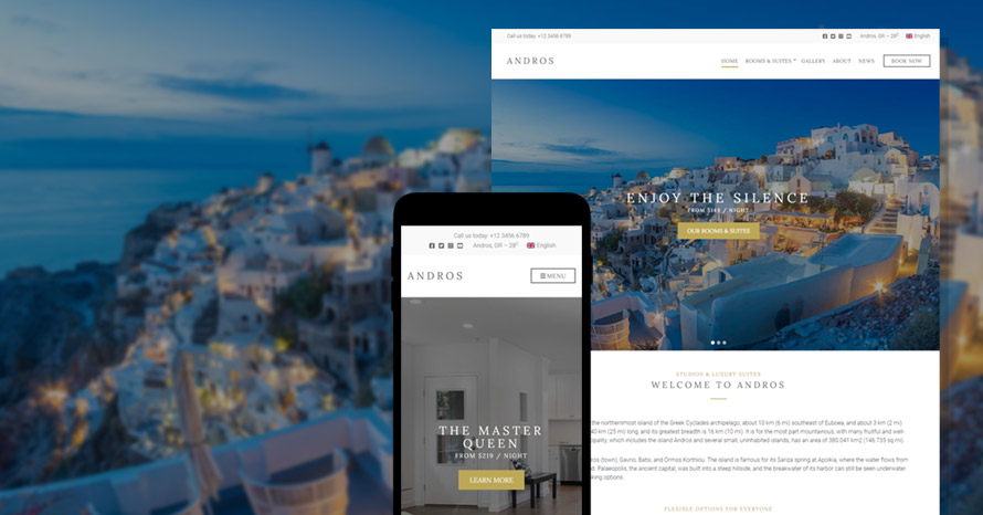 Your next hotel theme is here, meet Andros WordPress template