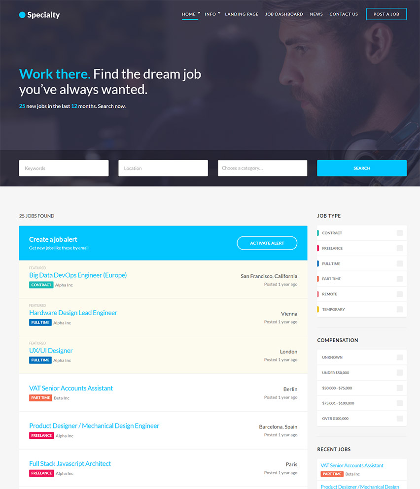 Specialty WordPress template