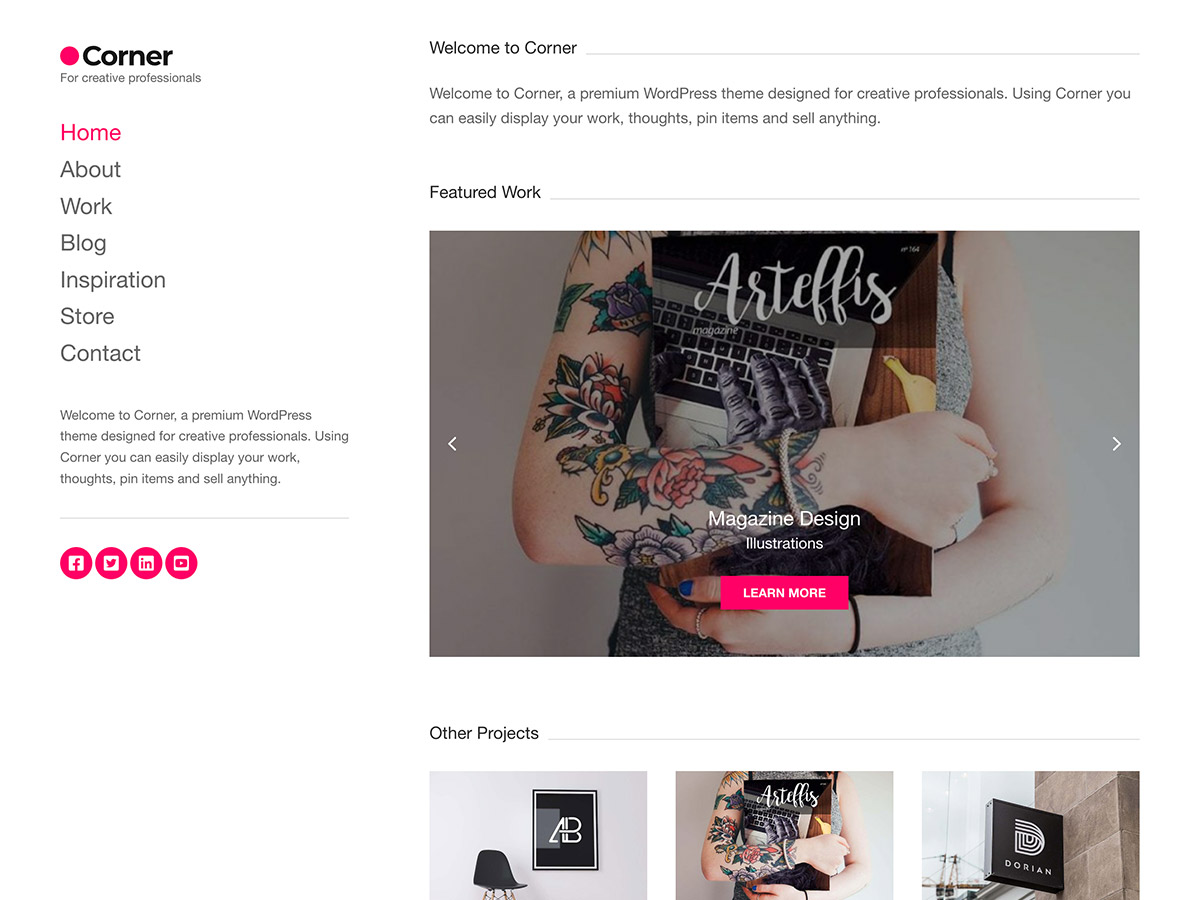 Desktop screenshot of Corner WordPress theme